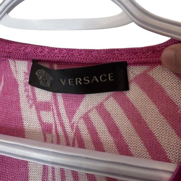 Versace pink and cream tropical button down cardigan sweater size 40 - Picture 8 of 16